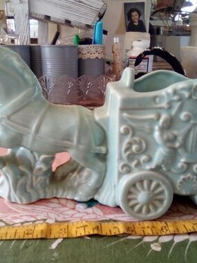 USA Pottery Mid-century Ceramic Horse Carriage Planter